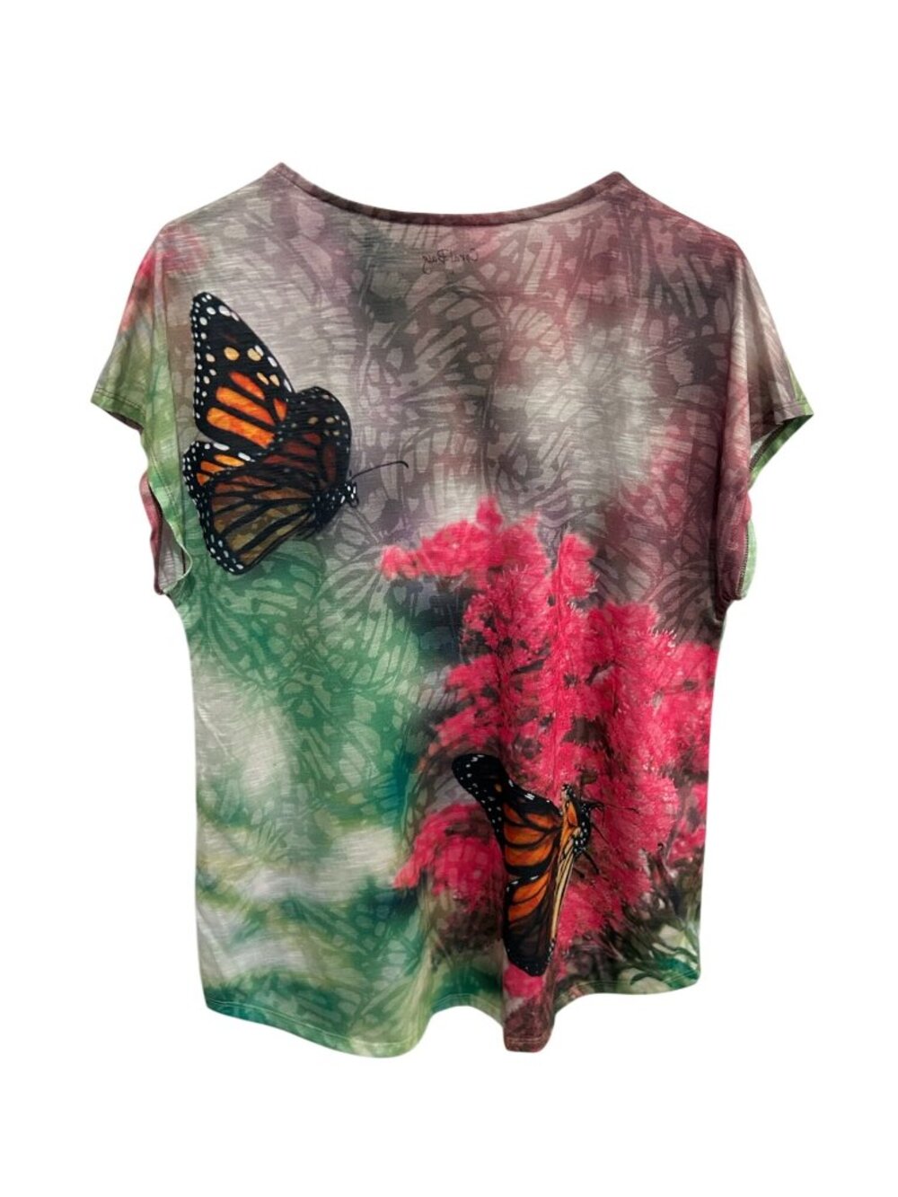 Coral Bay Butterfly Print Short Sleeve Top Size Large Spring Summer Aesthetic - Picture 2 of 10